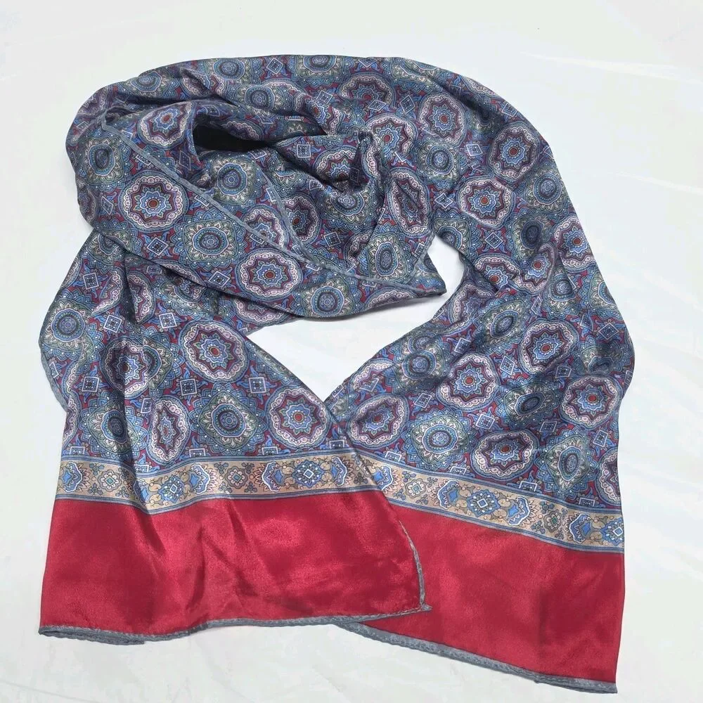 Vintage The Specialty House Silk Moroccan Mandala Women's Scarf Red Blue NWT